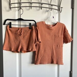 Zara Rust Ribbed T-Shirt and Shorts Set